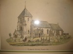 Rudgwick Church, a framed drawing to be found inside the church, probably the oldest image in existence of this 13th C Grade I listed building